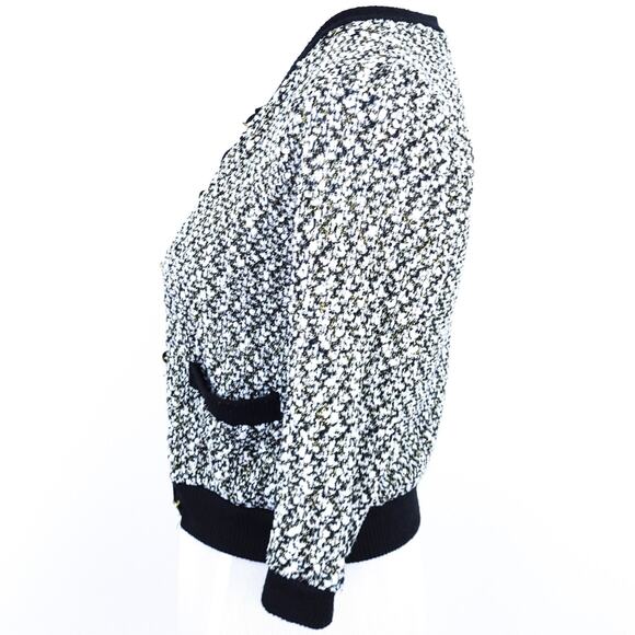 Monteau Sweater Cardigan Knit Black White Gold Metallic Small 3/4 Sleeves Fancy - Picture 3 of 8